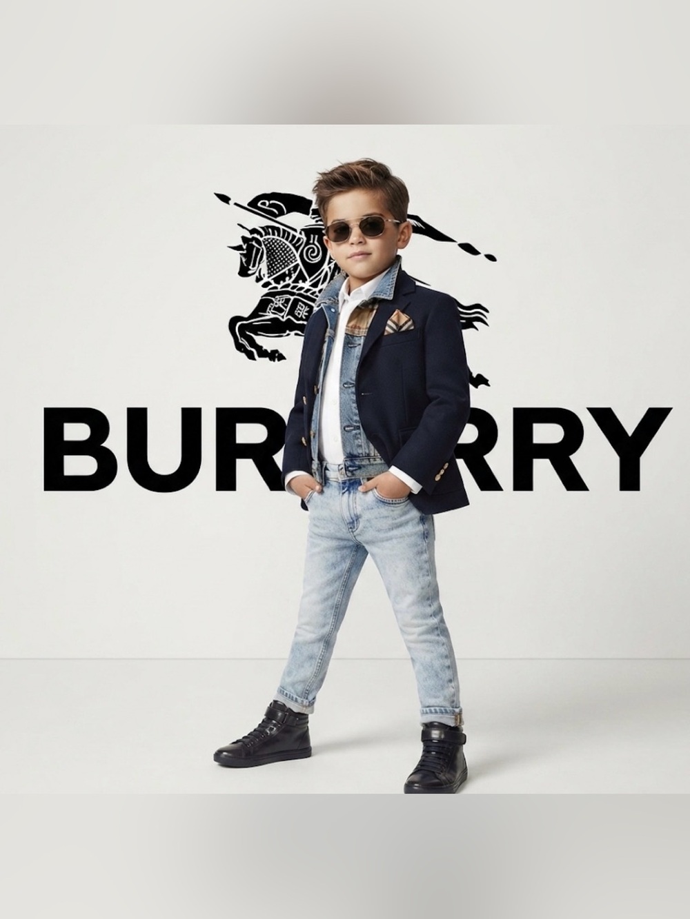 Authentic Burberry luxury designer distressed wash light blue denim jeans boys 4